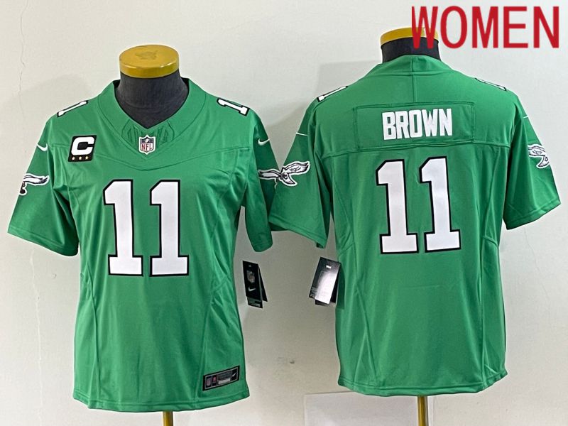 Women Philadelphia Eagles 11 Brown Green Nike Throwback Vapor Limited NFL Jerseys